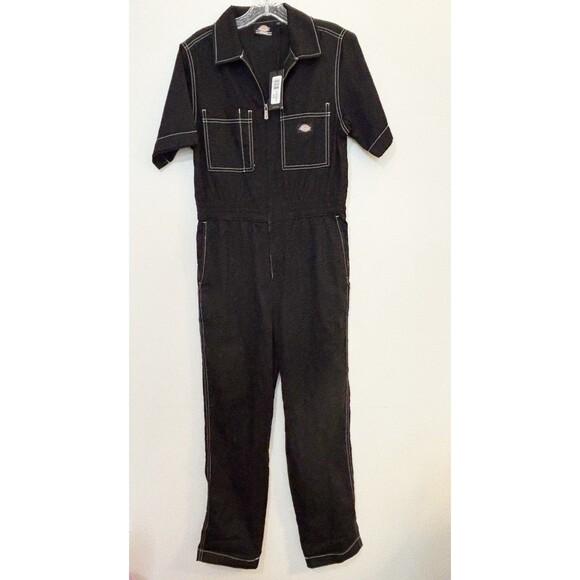 Dickies Pants - DICKIES Coverall Jumpsuit Women's Large Black Short Sleeve Pants Zip Up NEW